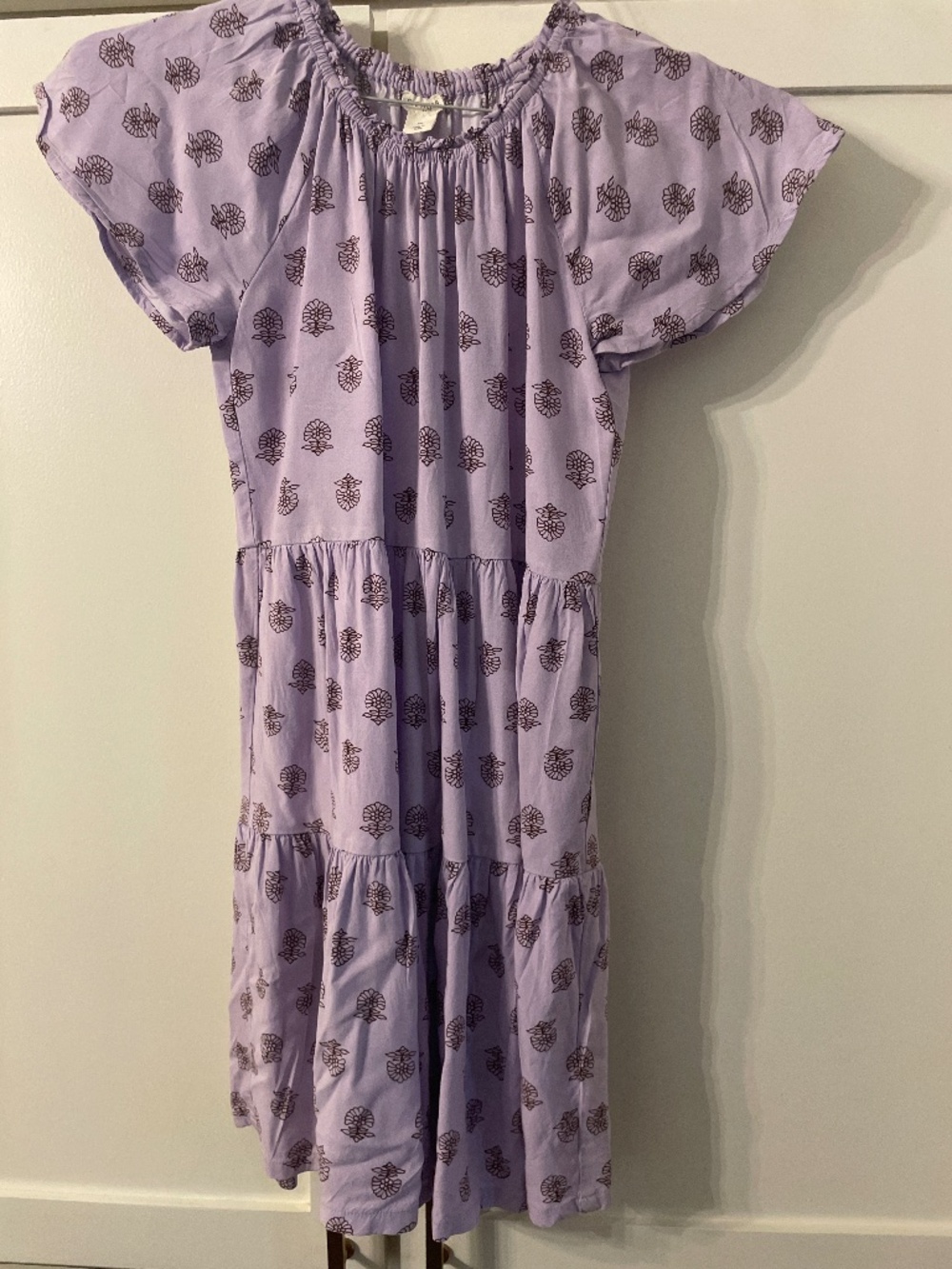 Block-Printed Tiered Ruffled Vintage Lilac Chocolate J. Crew Kids Dress Sz 10